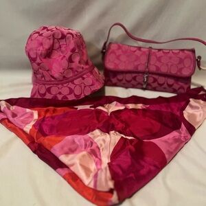 Vintage Coach Pink and Red Women's Purse, Hat and Scarf Set